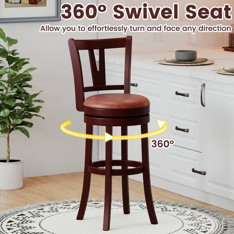 Gymax 30'' Bar Height Swivel Barstools Set of 2 High Backs & Footrests