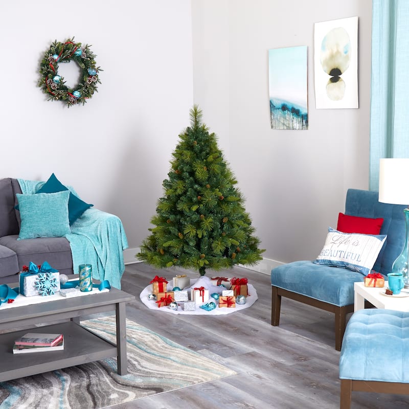 5ft Slim Christmas Tree with Lights - Artificial Pine Tree, 711 Tips, Warm White LED Lights, Holiday Decor - Green - 60