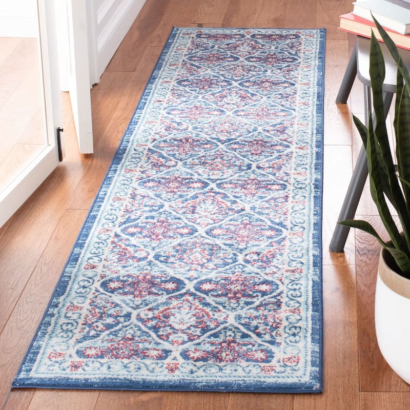 SAFAVIEH Brentwood Craciunita Traditional Oriental Rug - 2' x 8' Runner - Navy/Red