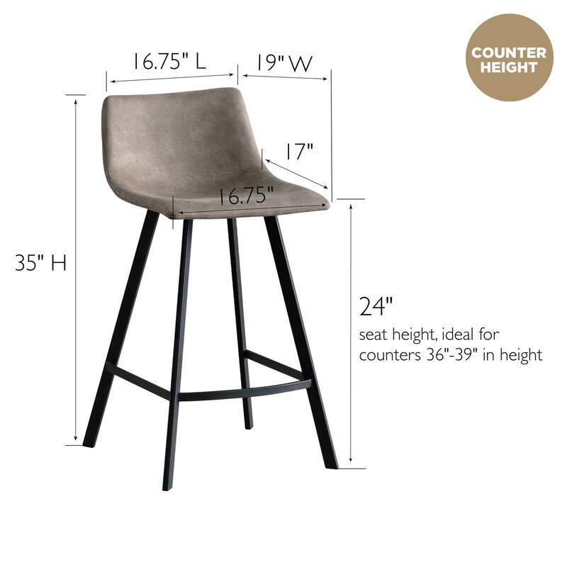 Leick Home Upholstered Steel Base Microfiber Bar Stool Set of 2 - N/A