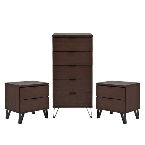 Norcross Faux Wood and Iron 3 Piece 5 Drawer Dresser and Nightstand Bedroom Set by Christopher Knight Home