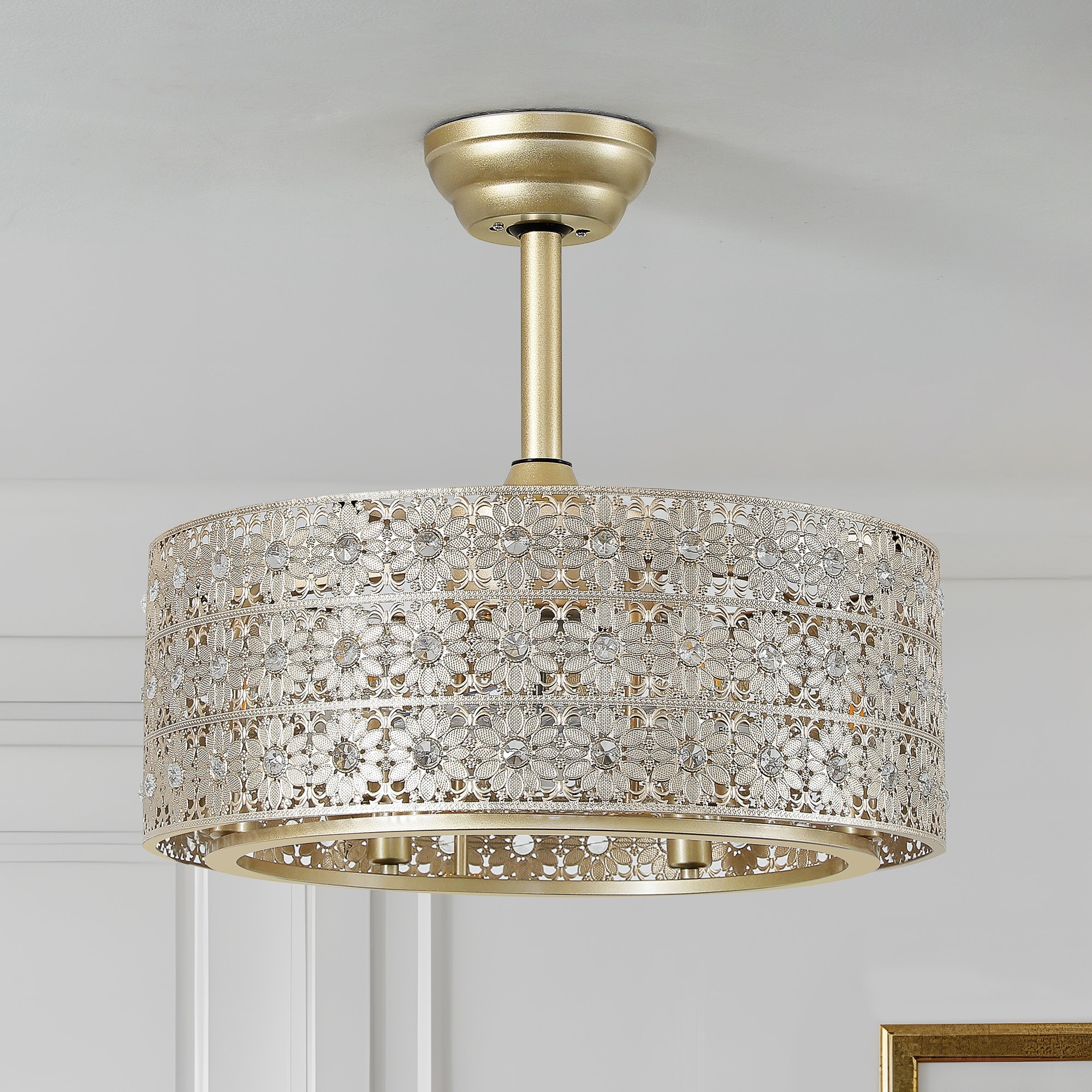 20" Caged Crystal Ceiling Fan With Remote Control