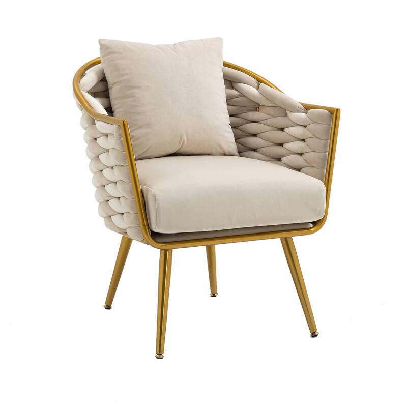 Modern Accent Chair, Woven Dining Chair for Living Room Bedroom (Pink)