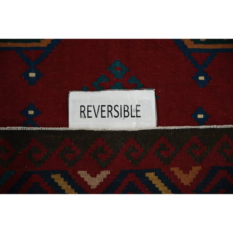 Hand Woven Oriental 100% Wool Carpet Southwestern Tribal Red Kilim Area Rug - 9' 11'' X 8' 6''