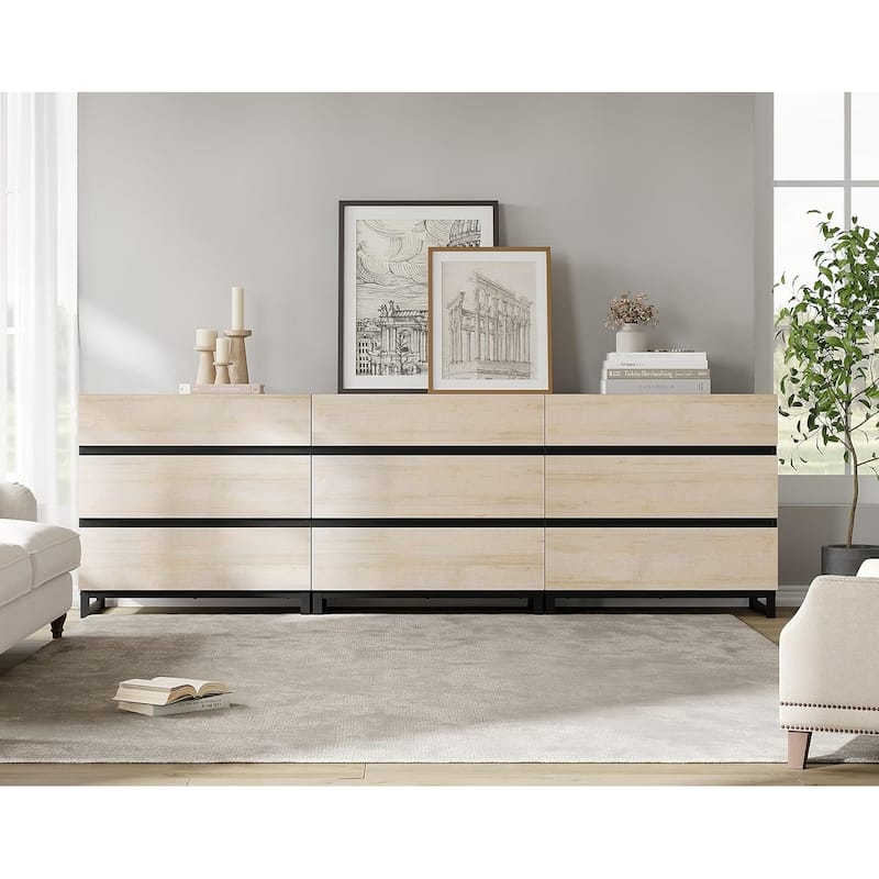 WAMPAT Dresser for Bedroom, Closet Organizers and Storage with 6 Drawers,Chest of Drawers with Metal Base - Light Oak - 9-drawer