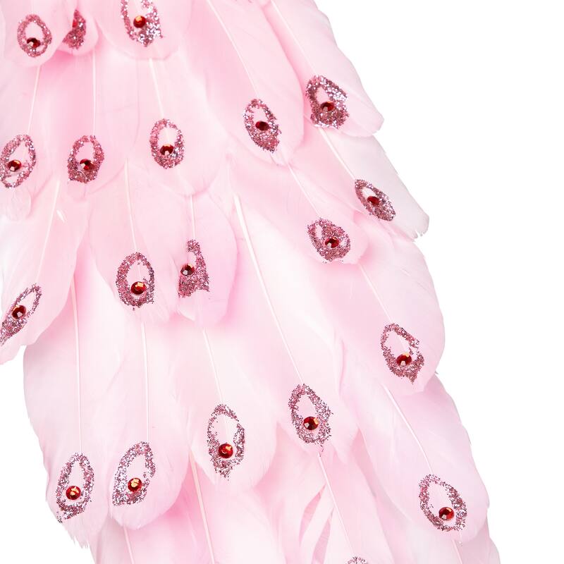 Peacock with Glitter and Faux Jewels Christmas Decoration - 20" - Light Pink