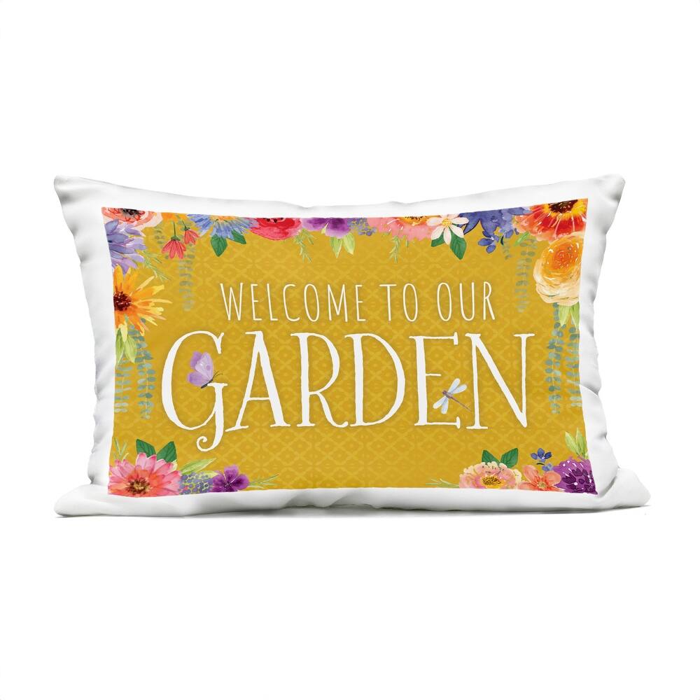 Stupell Garden Welcome with Floral Border Printed Outdoor Throw Pillow Design by Nicole DeCamp