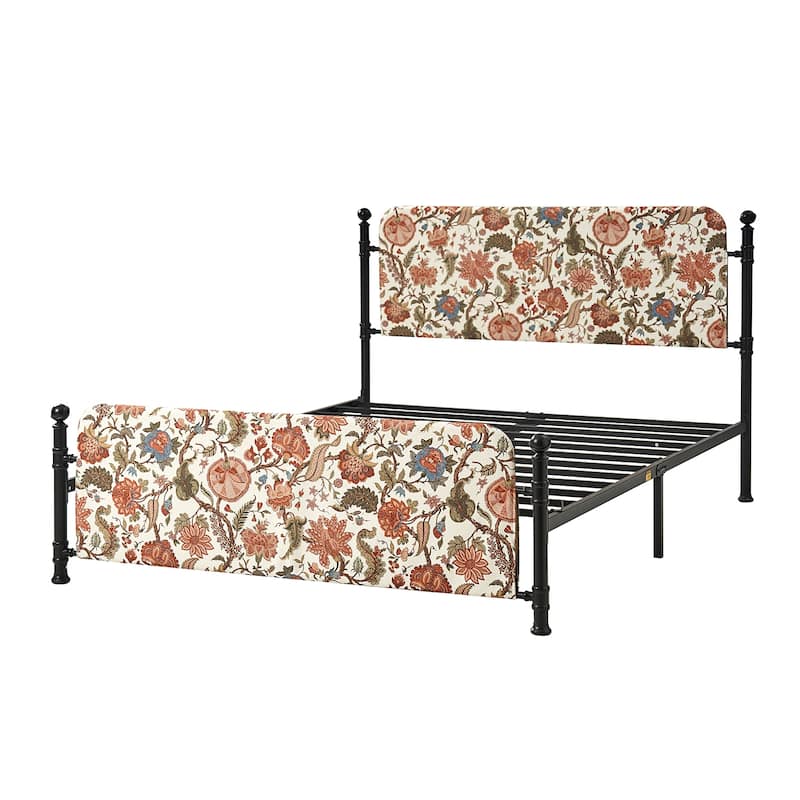 Diana Transitional 62" Floral Upholstered Platform Metal Bed Frame with Washable Slipcover by HULALA HOME
