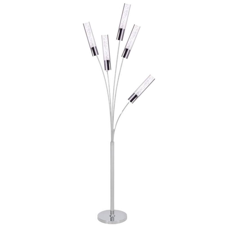 5 Crystal Cylinders LED Chrome Floor Lamp - L