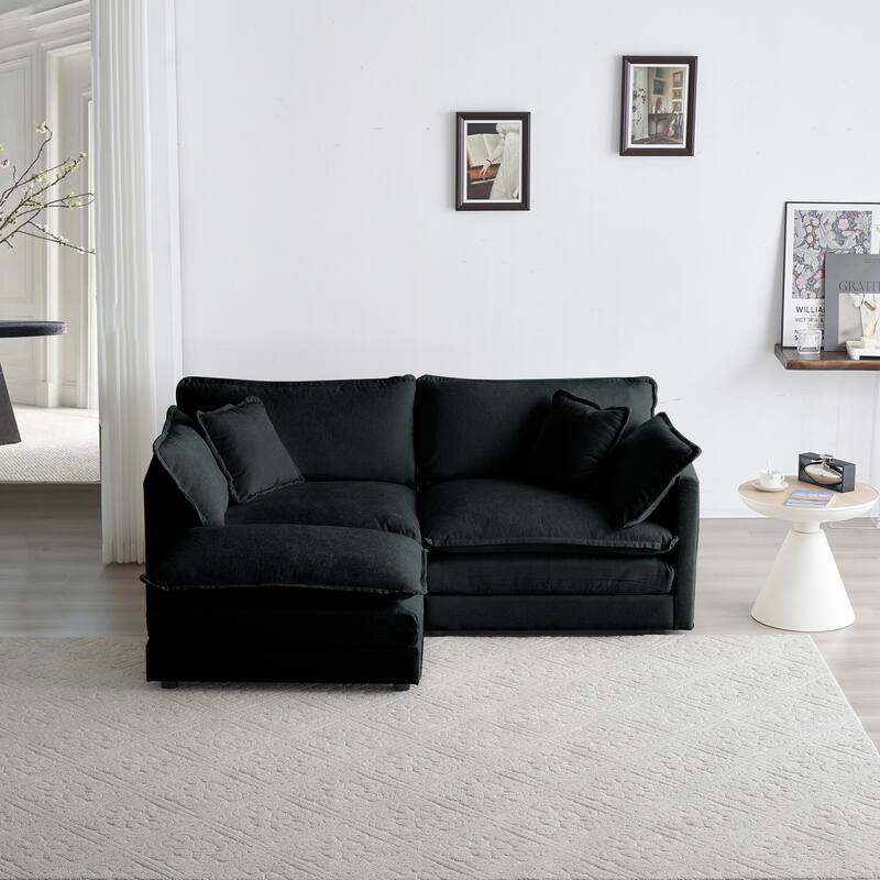 Modern L shaped sectional sofa with footstool for small space living - Black