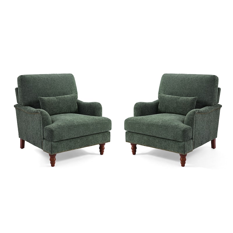 Set of 2 Mid Century Chenille Upholstered Accent Chairs
