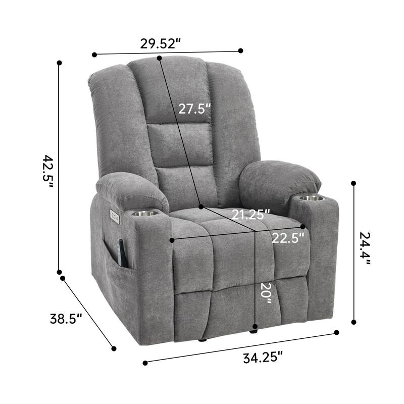 Roomfitters Oversized Power Lift Recliner, Massage Chair with USB A & C Ports and Dual Steel Cup Holders