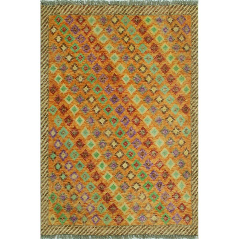 Balochi Ranako Orange/Purple Rug - 3'2" x 4'11"