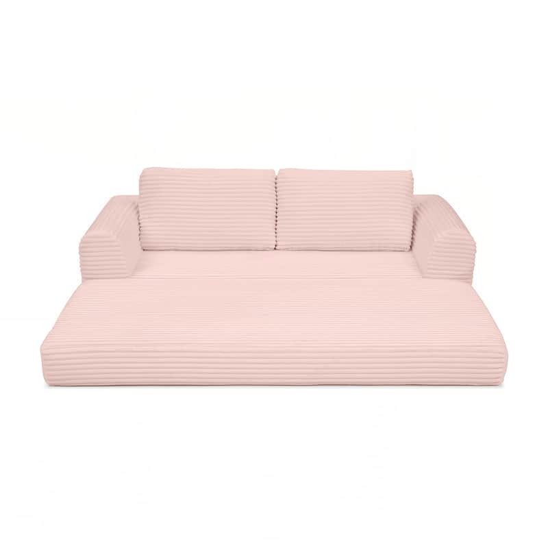 Modern Corduroy Sleeper Couch , Futon Modular Upholstered Boneless Sofa - Pink