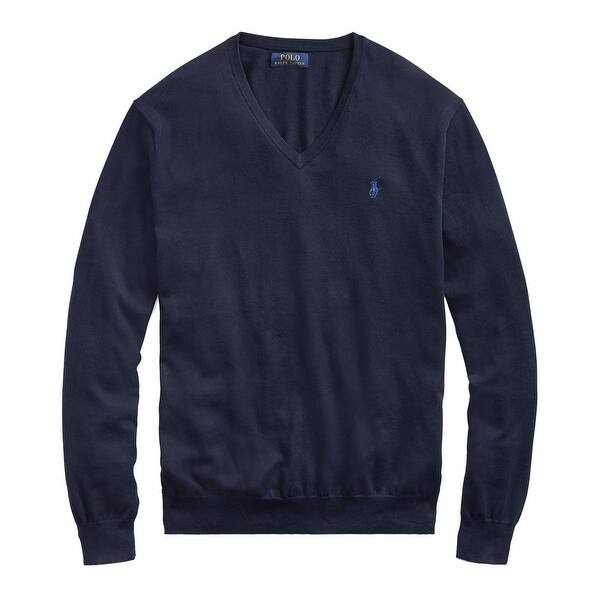 Shop Polo Ralph Lauren Mens Pima Cotton V Neck Knitted Sweater Small S Hunter Navy Overstock 29027316
