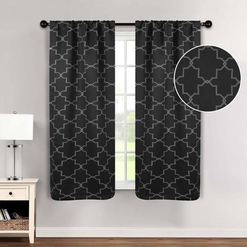 Imperial Trellis Washable Room Darkening Blackout Curtains, Set of 2 Panels