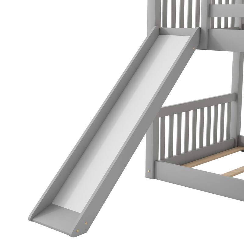 Twin over Twin Bunk Bed with Convertible Slide and Ladder, White