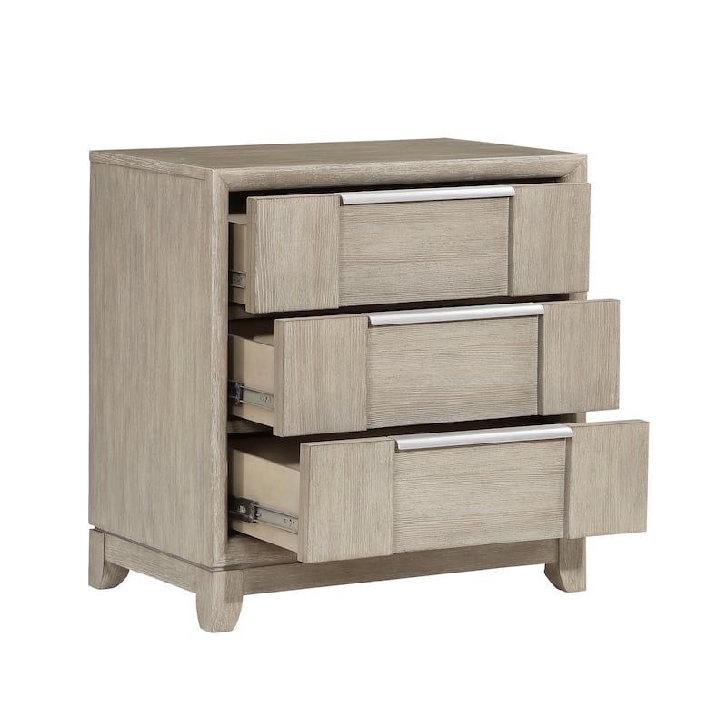 3pc Bedroom Furniture Set Platform Bed and Nightstands Modern Elegant Light Gray Finish