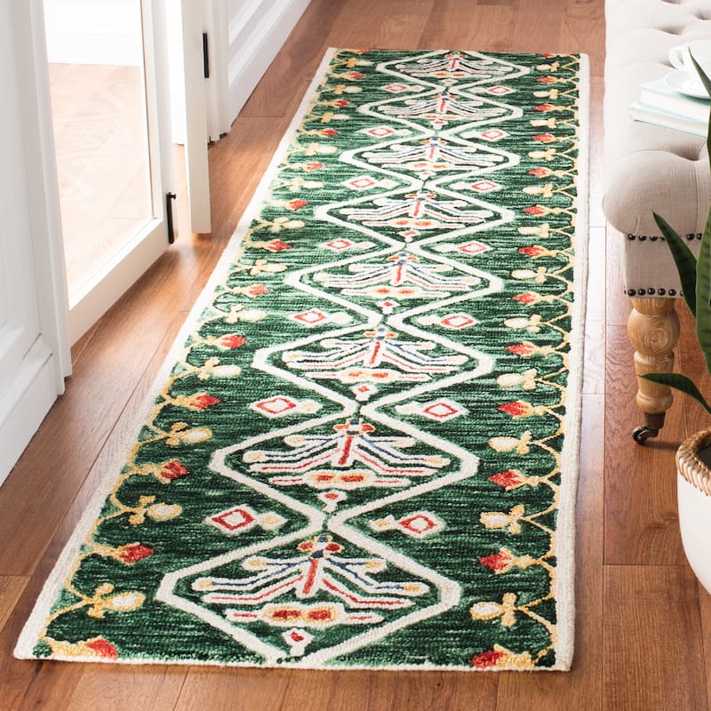 SAFAVIEH Handmade Aspen Giuseppina Boho Tribal Wool Rug - 2'3" x 9' Runner - Green/Ivory