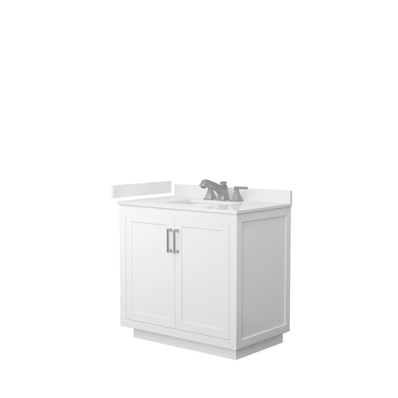 Miranda 36-inch Single Vanity, Quartz Top - White, Nickel Trim, White Quartz Top