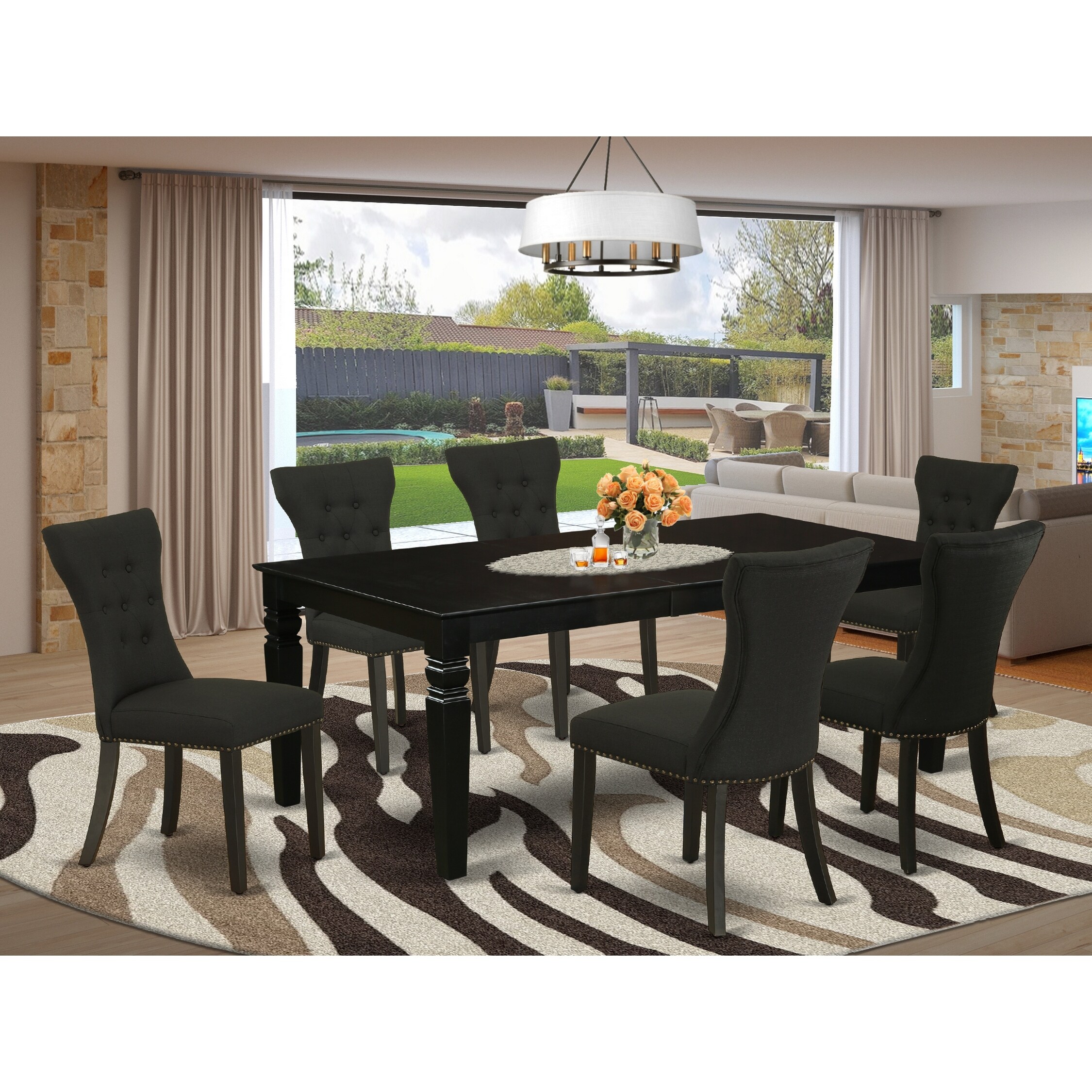 Shop Lgga7 Blk 24 7 Piece Dining Table Set 6 Dining Chairs And Butterfly Leaf Dining Room Table High Back Black Finish Overstock 32085560