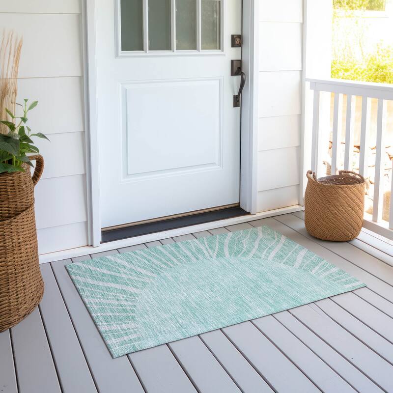 Machine Washable Indoor/ Outdoor ChantilleSunburst Modern Rug - Teal - 1'8" x 2'6"