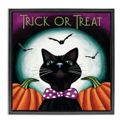 Stupell Trick Or Treat Cat Framed Floater Canvas Wall Art Design By Elizabeth Tyndall