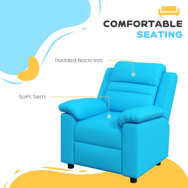 Blue Convertible Recliner Kids Sofa Chair for 3-9 Years with Padded Back and PU Cover - 23.6" W x 25.6" D x 29.5" H