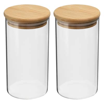 2Pcs 22oz Glass Jar with Airtight Bamboo Lid Glass Kitchen Container (16x8cm) - Transparent
