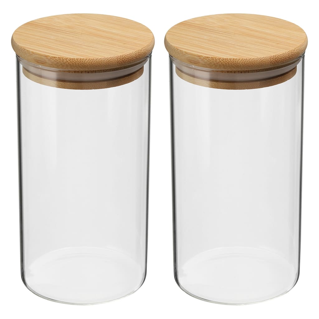 2Pcs 22oz Glass Jar with Airtight Bamboo Lid Glass Kitchen Container (16x8cm) - Transparent