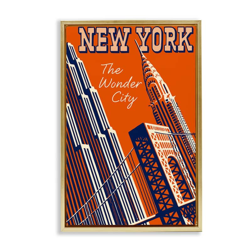 Stupell New York The Wonder City Framed Floater Canvas Wall Art Design By Marcus Jules - 17 x 25 - Gold