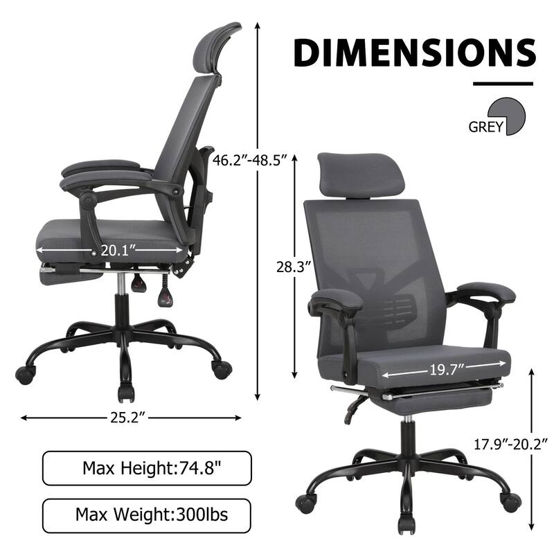 Ergonomic Mesh Office Chair with Adjustable Lumbar Support & Footrest