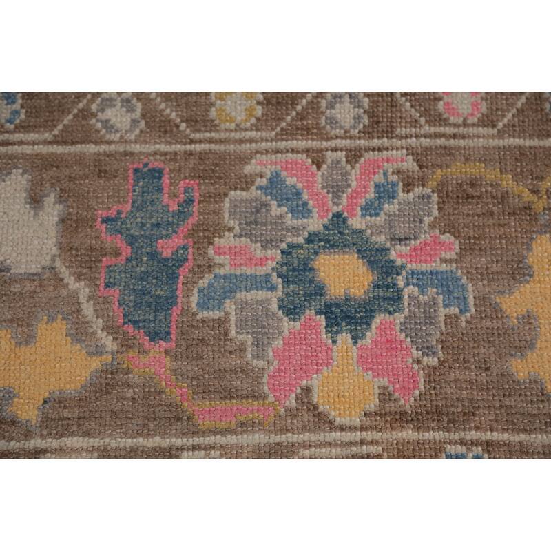 Hand Knotted Oriental 100% Wool Carpet Transitional All-Over Brown Oushak Area Rug - 12' 8'' X 8' 11''