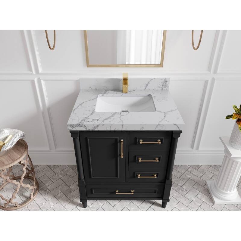 Willow Collections 30 in. W x 22 in. D Aberdeen Single Sink Bathroom Vanity with Countertop - 2" Venatino - Black