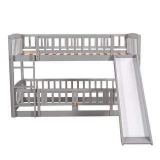 Kids Low Bunk Beds with Slide, Bed Ladders & Safety Guard Rails