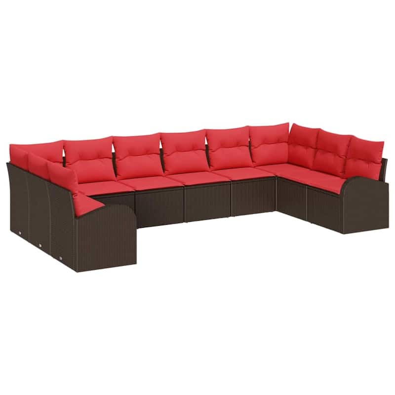 vidaXL 10/11 Garden Sofa Set with Cushions Black/Brown/Grey Poly Rattan - 135.4 x 70.5 x 27.2