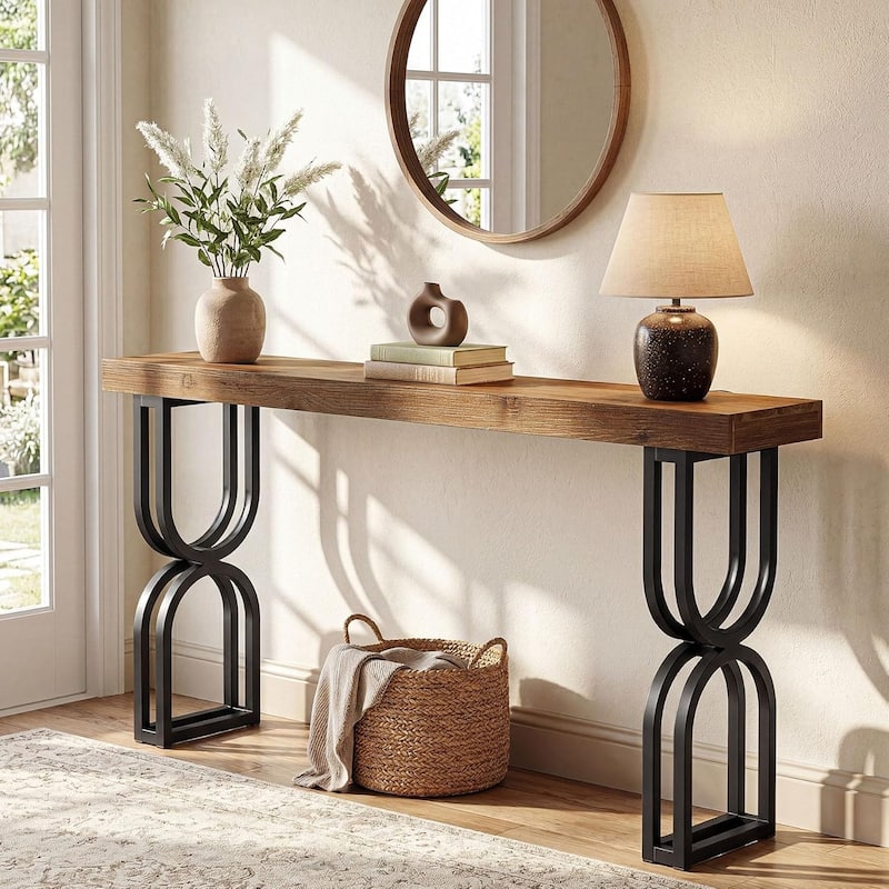 59" Solid Wood Console Table With Sturdy Metal Frame