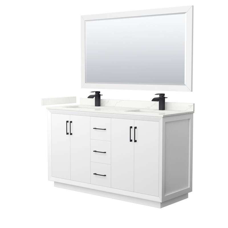 Wyndham Collection WCF414160D-QTZ-UNSM58 Strada 60" Free Standing - White / Giotto Quartz Top / Matte Black Hardware