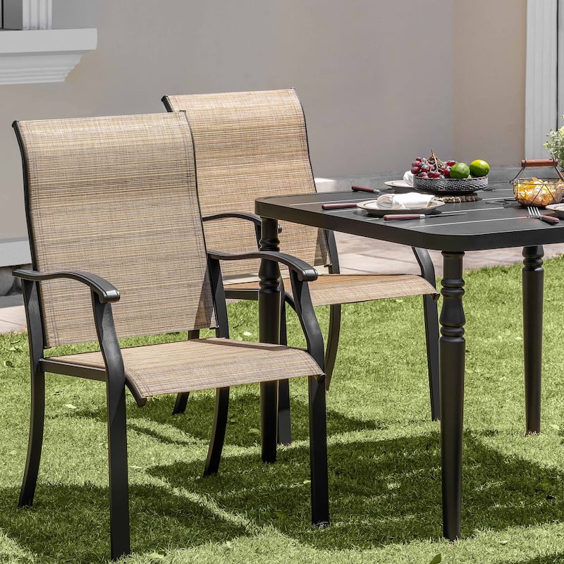 5-Piece Patio Ergonomic Textilene and Metal Dining Set with Umbrella Hole