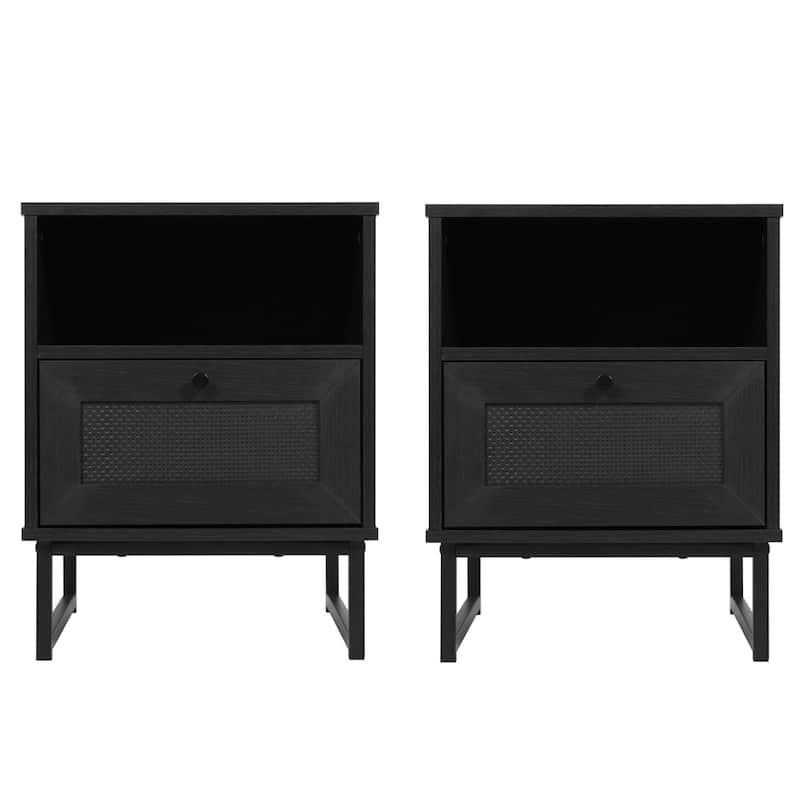 Set of 2 Mid-Century Modern Side Tables with Drawer and Shelf - 17"W x 19"D x 22"H