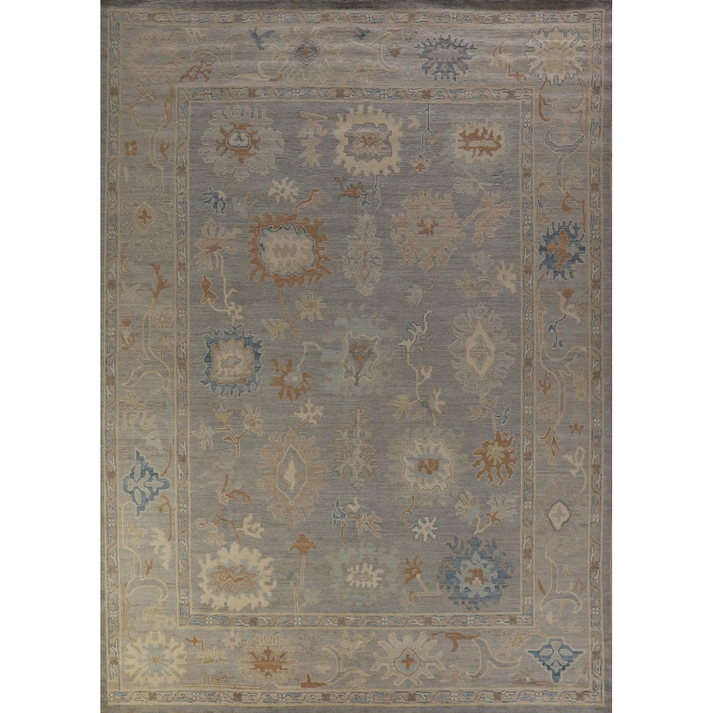 Hand Knotted Oriental 100% Wool Carpet Transitional All-Over Greys & Charcoal Oushak Area Rug - 12' 4'' X 9' 3''