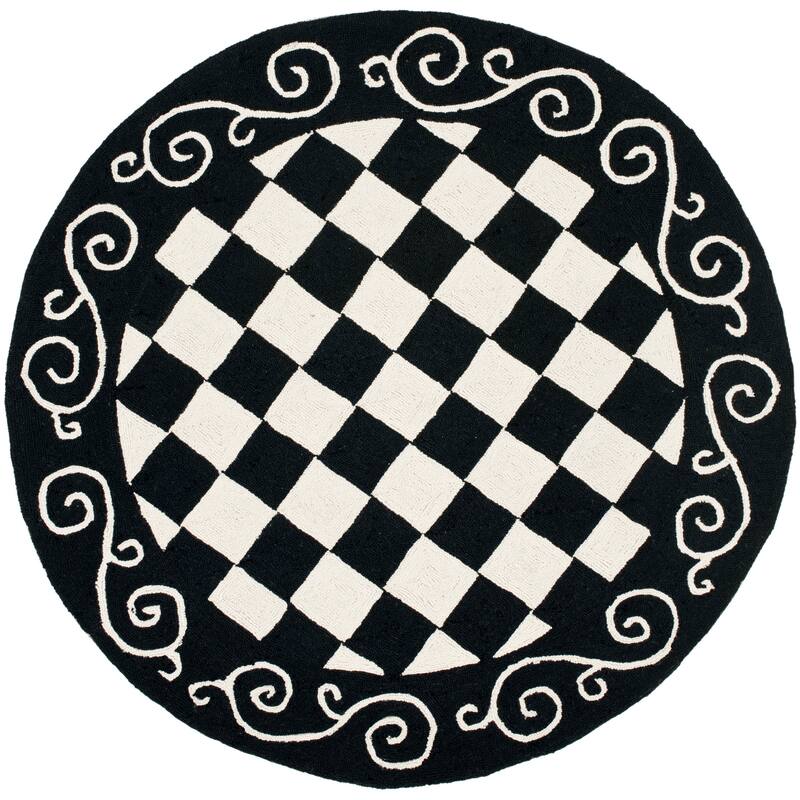 SAFAVIEH Handmade Chelsea Kamryn French Country Wool Rug - 4' Round - Black/Ivory