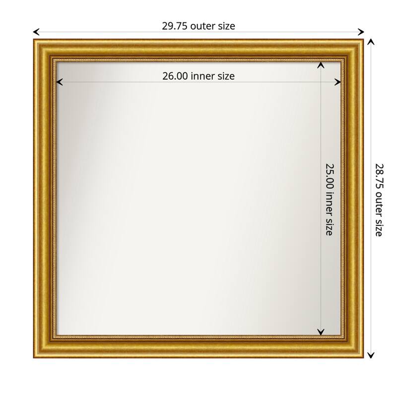 Townhouse Gold Framed Non-Beveled Custom Wall Mirror, Bathroom Vanity Mirror - Outer Size: 29.75 x 28.75