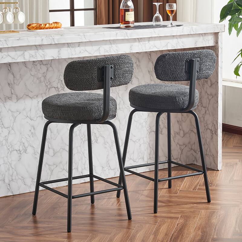 360° Swivel Bar Stools Set of 2,Boucle Counter Height Bar Chairs with Metal Legs for Kitchen Island, Dining Room