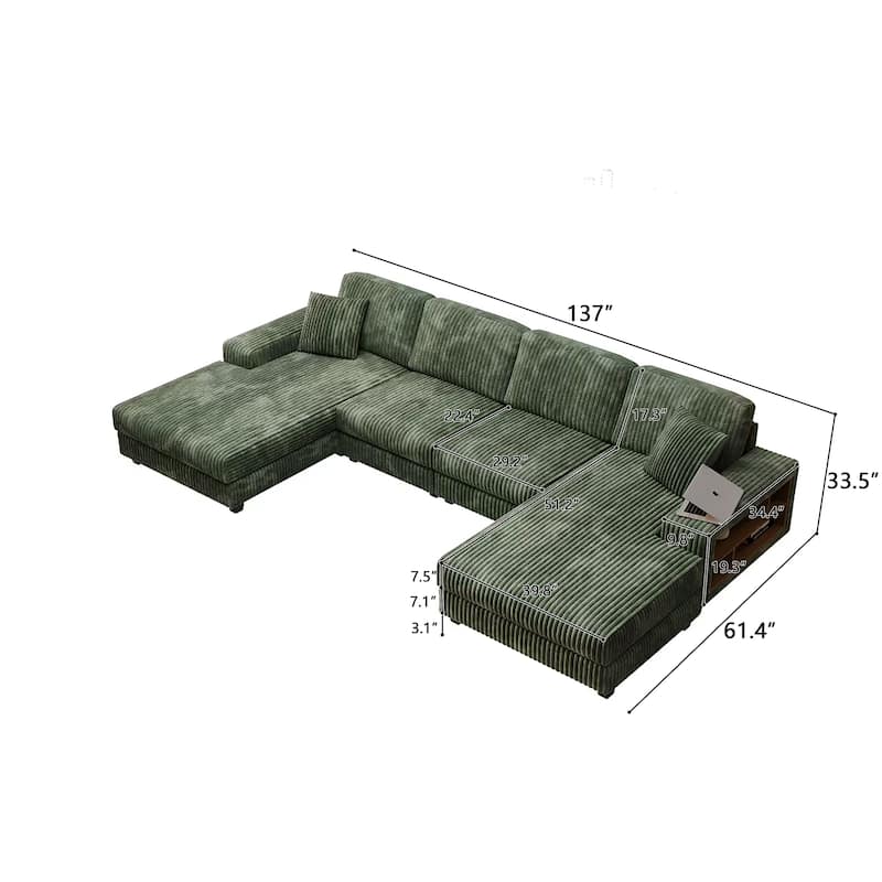 Corduroy Fabric Convertible Sleeper Sofa with Side Shelves