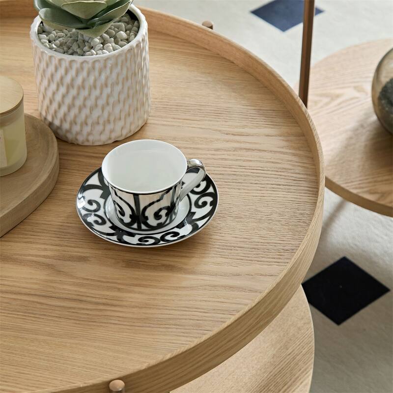 2-Piece 2 tier Round Coffee Table Set,Easy Assembly Nesting End Tables