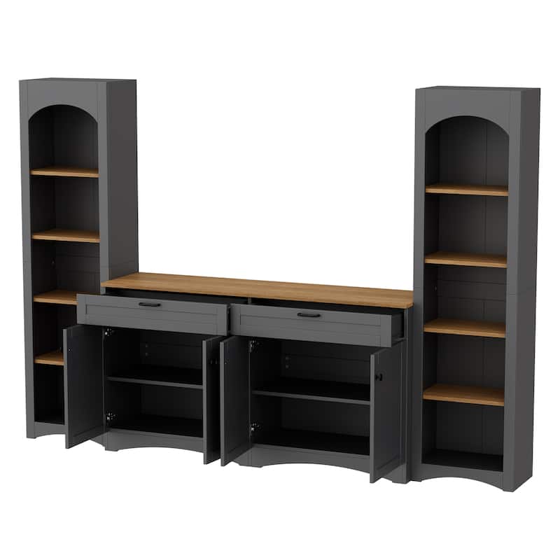 Farmhouse Entertainment Center TV Stand with Storage Cabinet and Bookshelf