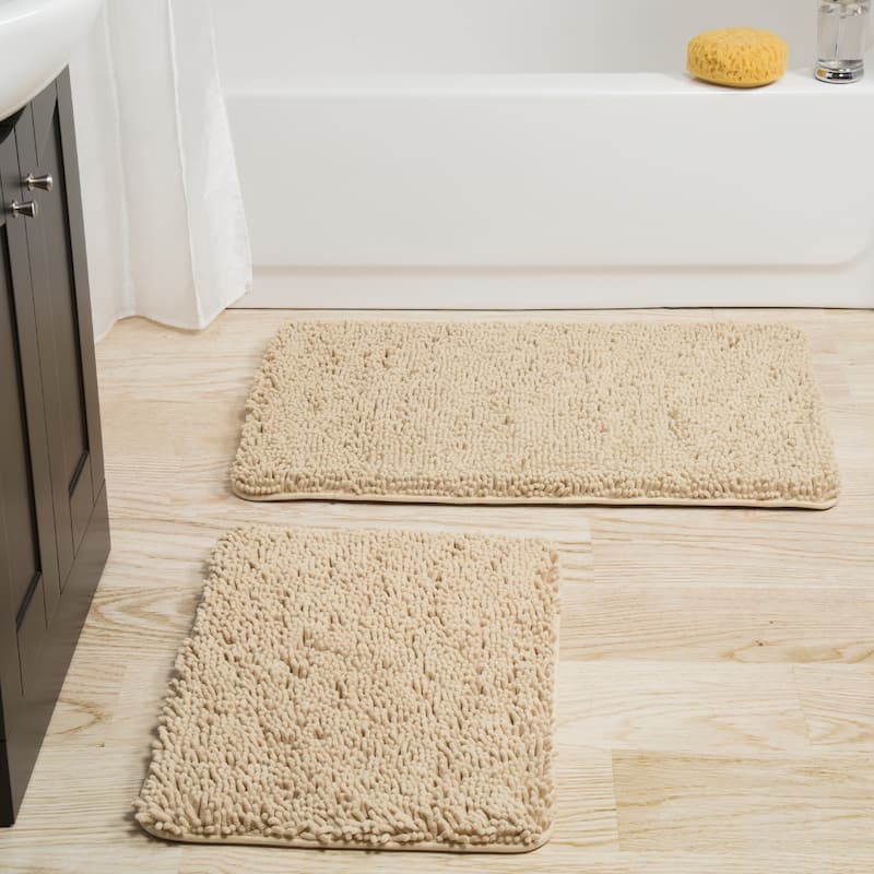 Bathroom Rugs - 2-Piece Memory Foam Bathroom Set with Chenille Shag Top and Non-Slip Base by Windsor Home