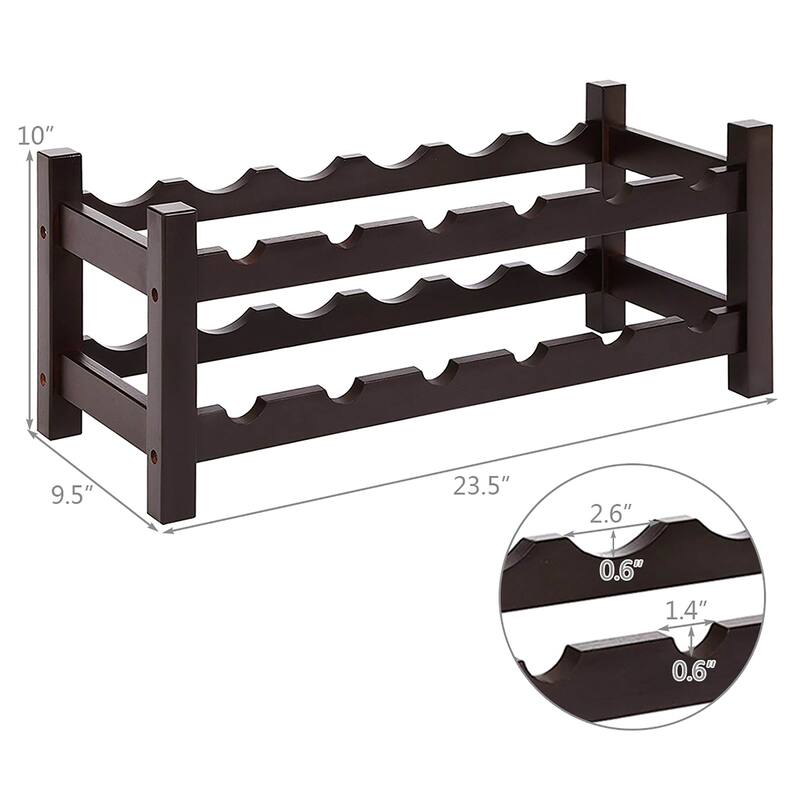 2-Tier Wine Rack Bamboo Storage 12 Bottles Display Rack