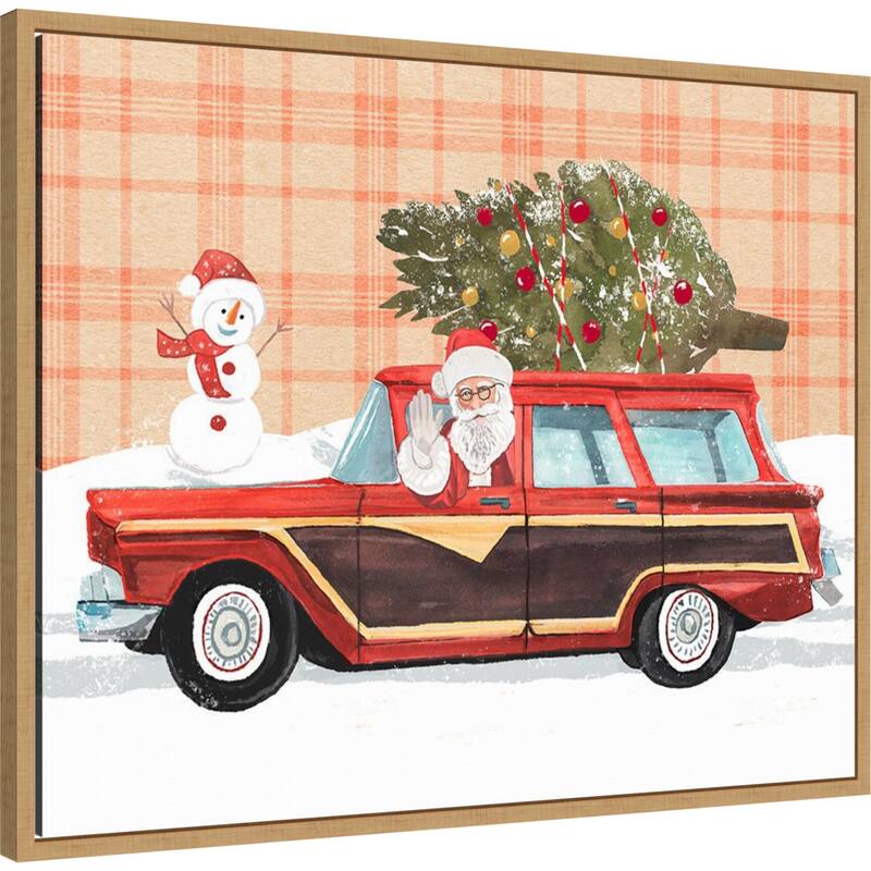 Santa on Wheels I by Annie Warren (28 x 23 in.), Framed Canvas Wall Art Print - Sylvie Natural